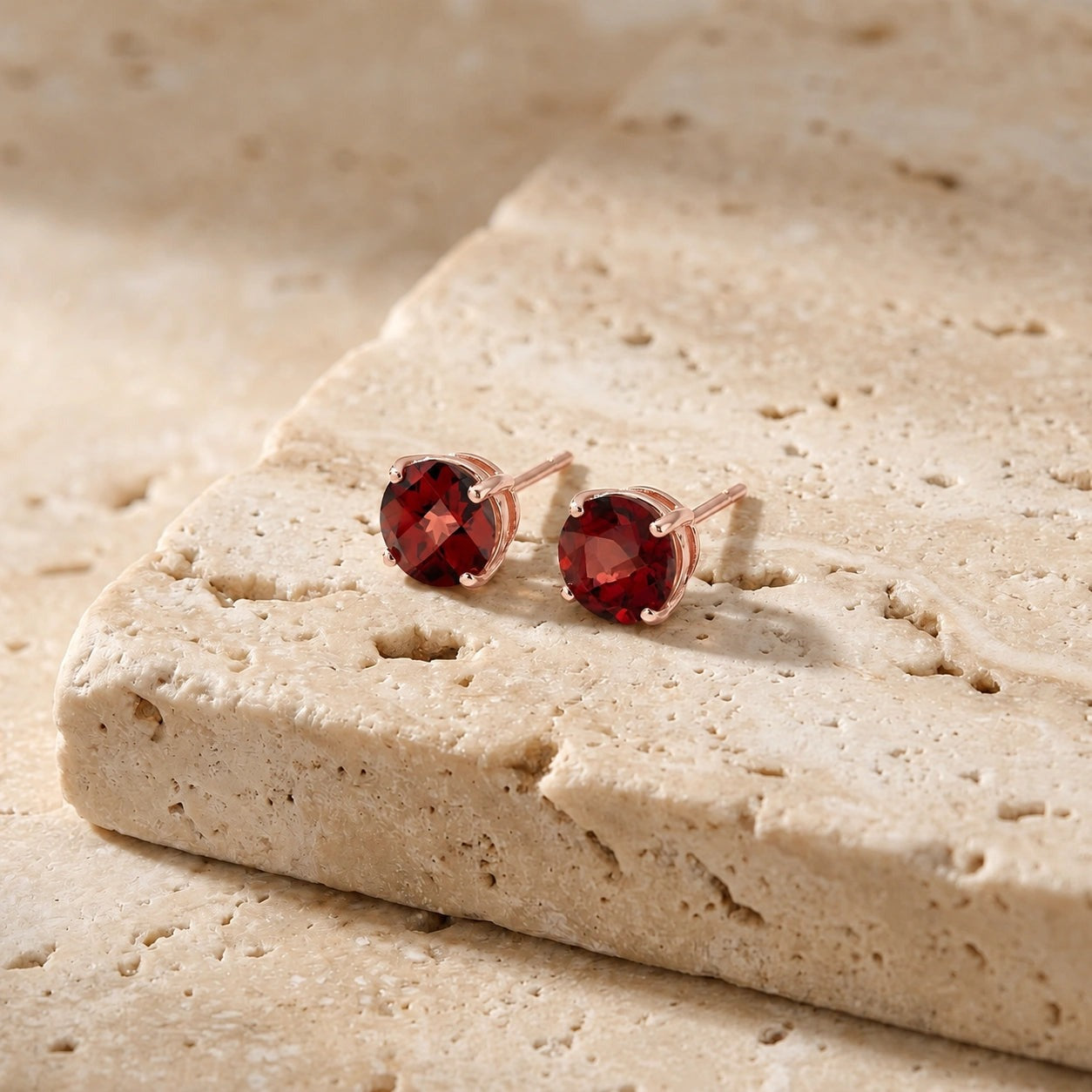 Rose Gold Halo Petal Earrings Garnet 10K — Benedetta