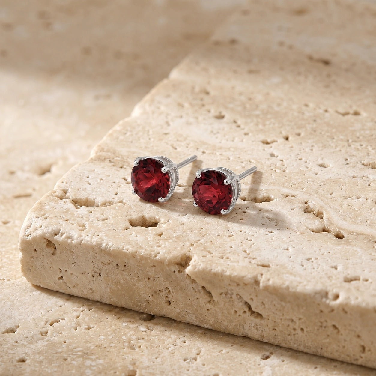 White Gold Halo Petal Earrings Garnet 10K — Benedetta