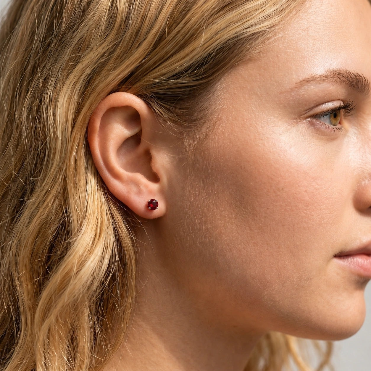 White Gold Halo Petal Earrings Garnet 10K — Benedetta