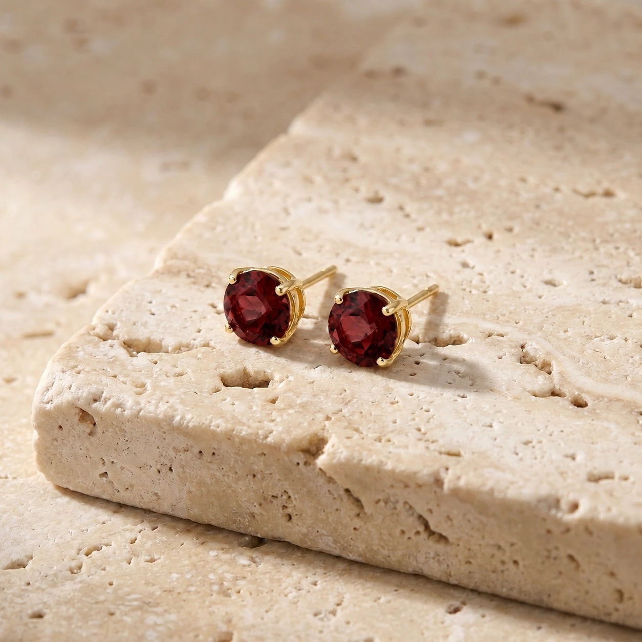 Yellow Gold Halo Petal Earrings Garnet 10K — Benedetta