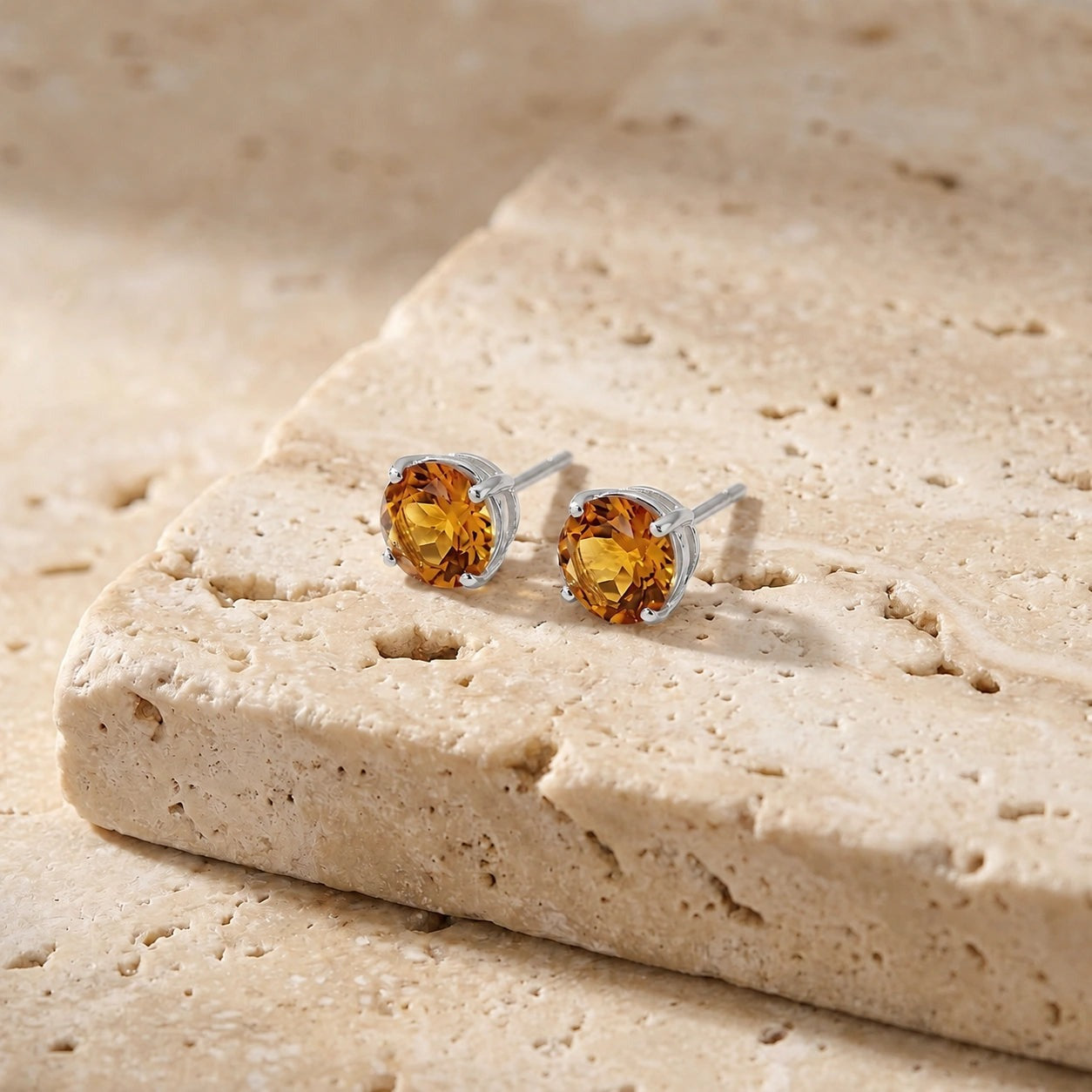 White Gold Halo Petal Earrings Citrine 10K — Benedetta