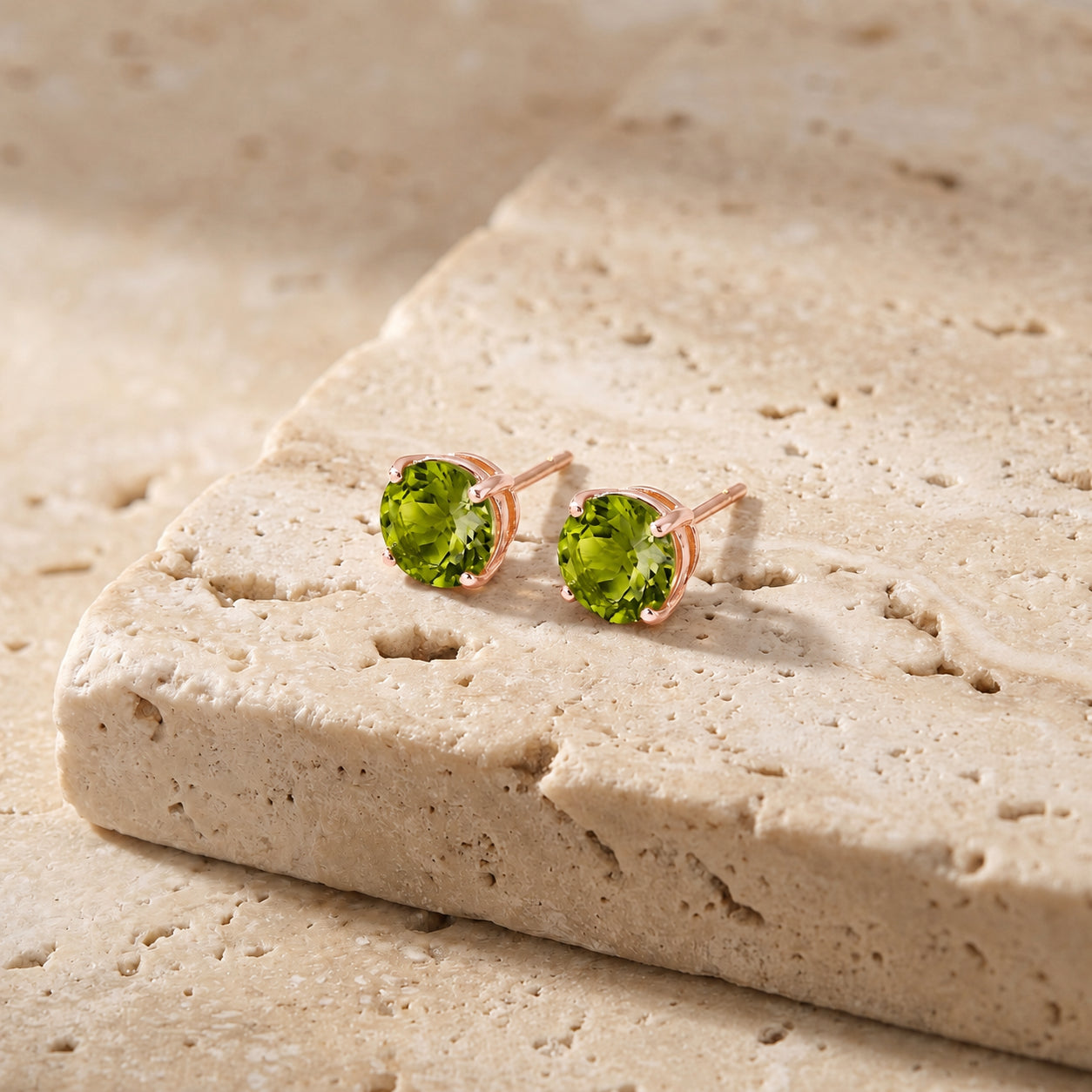 Rose Gold Halo Petal Earrings Green Amethyst 10K — Benedetta