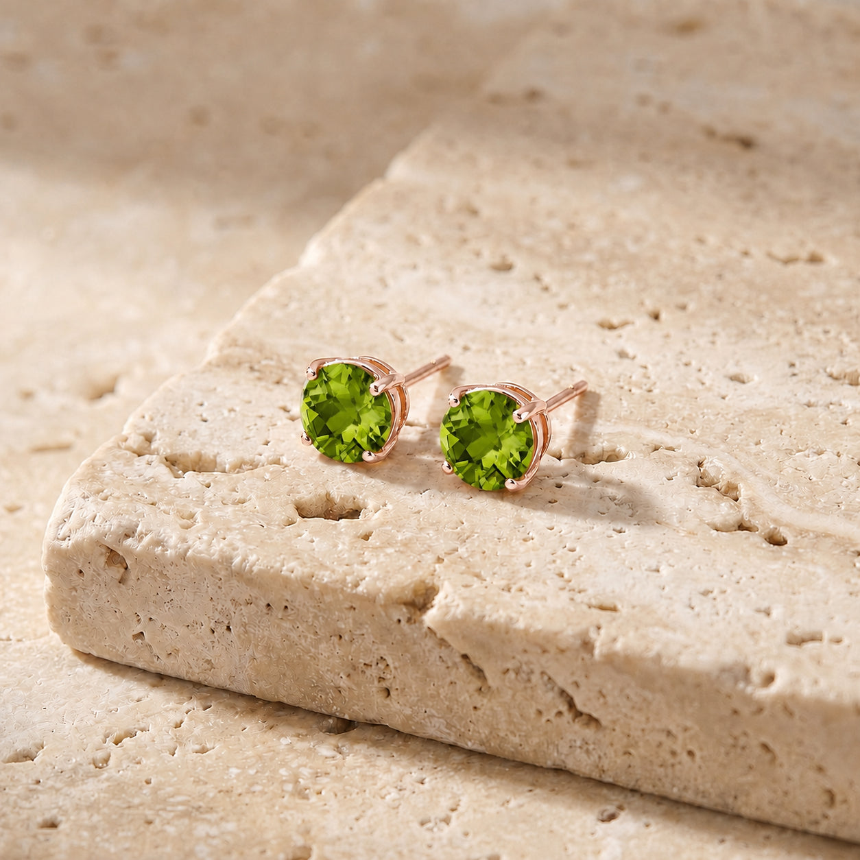 Rose Gold Halo Petal Earrings Green Amethyst 10K — Benedetta