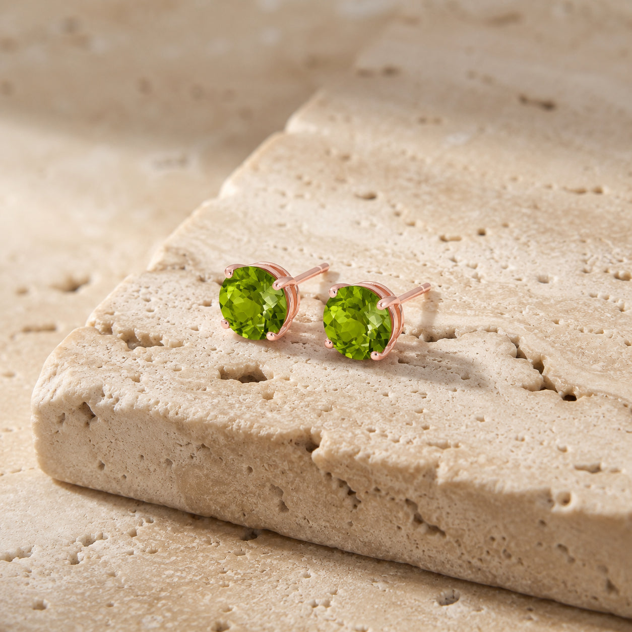 Rose Gold Halo Petal Earrings Green Amethyst 10K — Benedetta