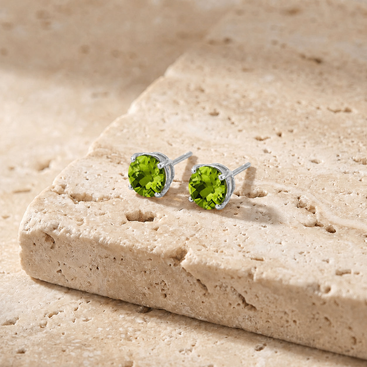 White Gold Halo Petal Earrings Green Amethyst 10K — Benedetta