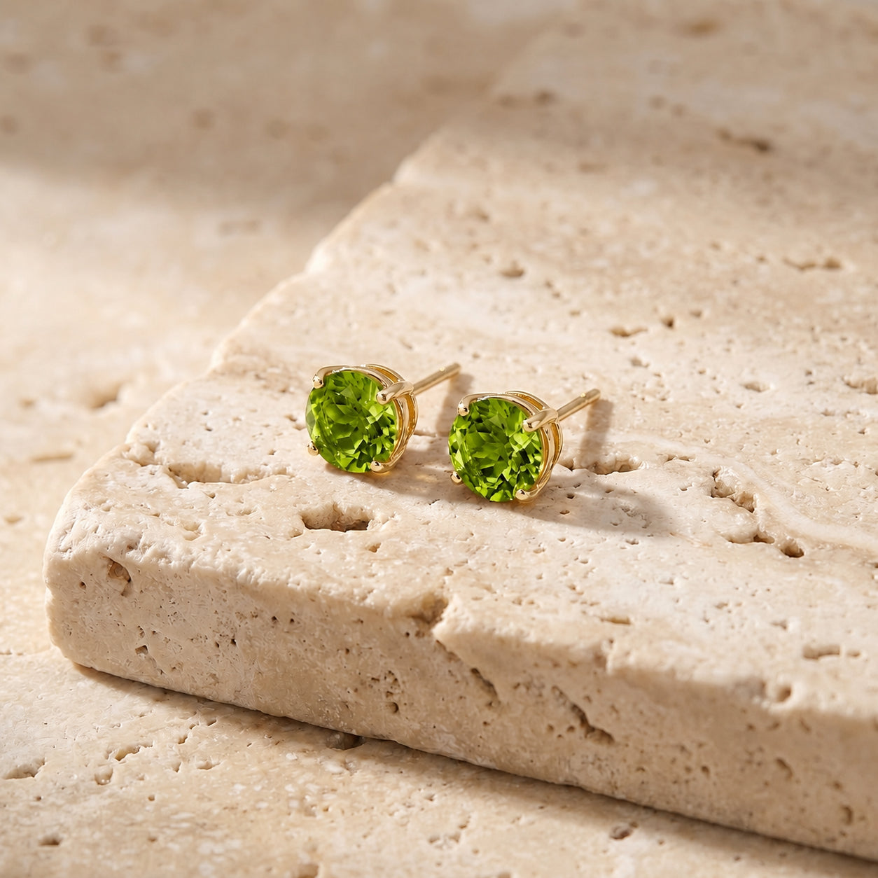 Yellow Gold Halo Petal Earrings Green Amethyst 10K — Benedetta