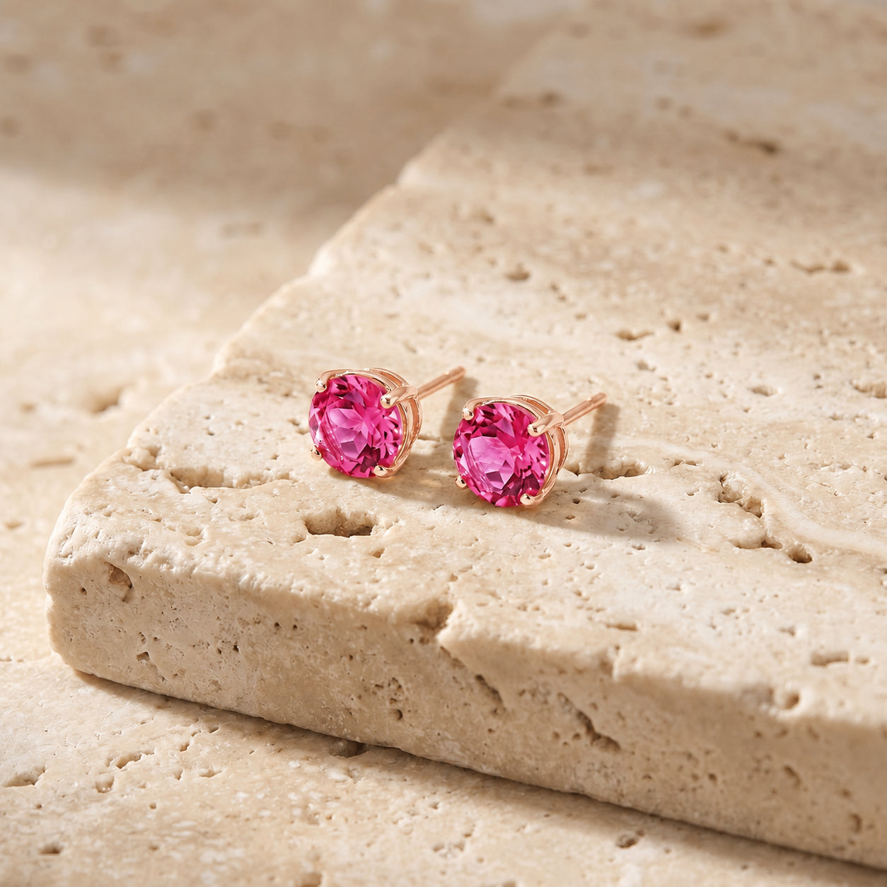 Rose Gold Halo Petal Earrings Ruby 10K — Benedetta