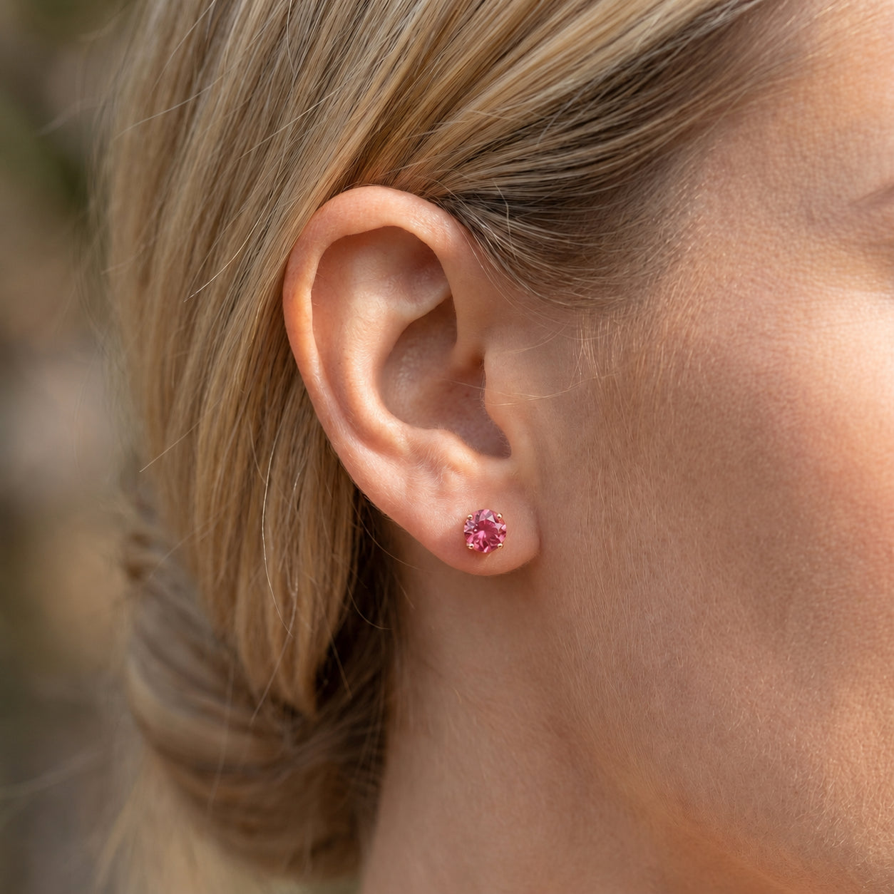 Rose Gold Halo Petal Earrings Ruby 10K — Benedetta