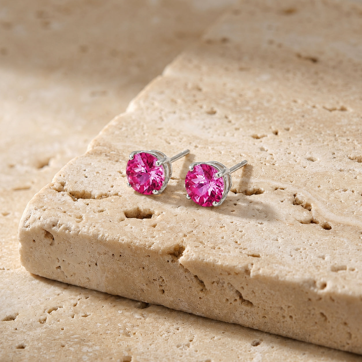 White Gold Halo Petal Earrings Ruby 10K — Benedetta