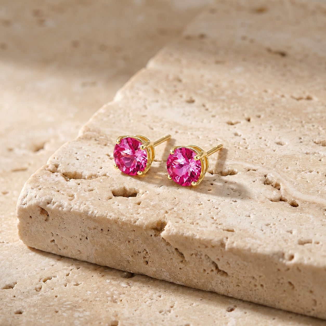 Yellow Gold Halo Petal Earrings Ruby 10K — Benedetta
