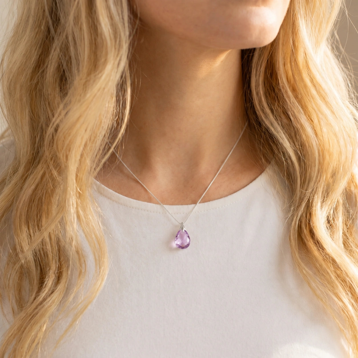 White Gold Gra Necklace Amethyst 10K — Amabile