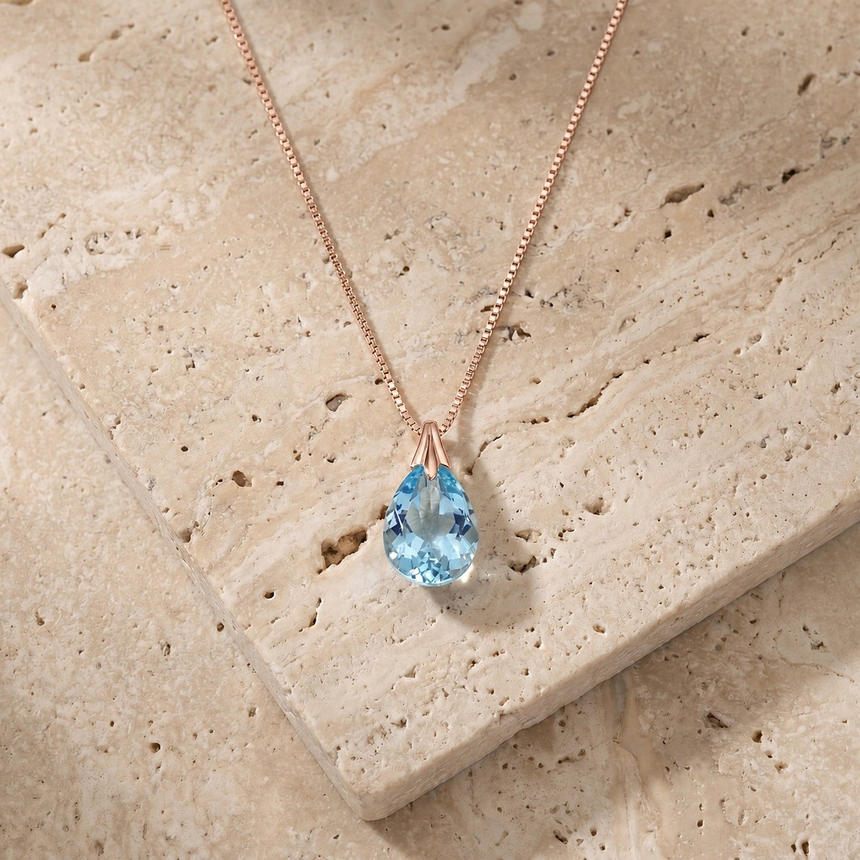 Rose Gold Gra Necklace Blue Topaz 10K — Amabile