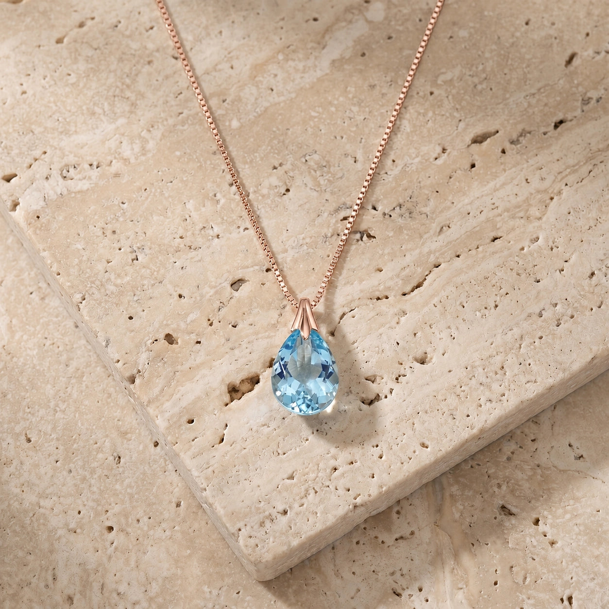 Rose Gold Gra Necklace Blue Topaz 10K — Amabile