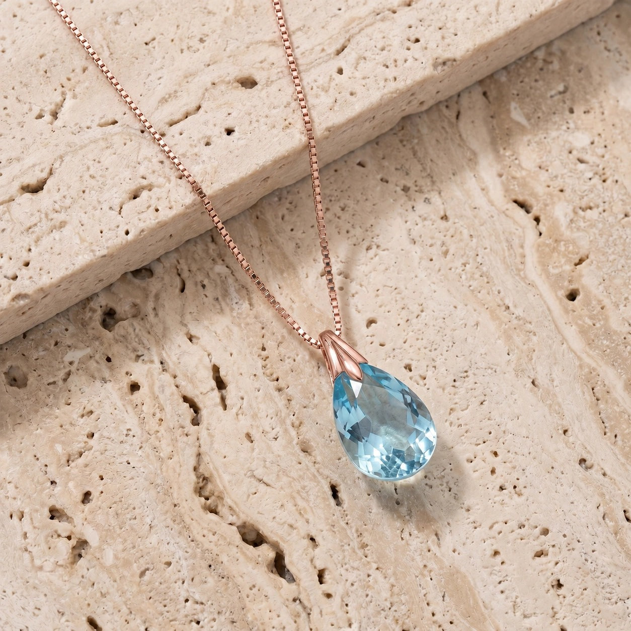 Rose Gold Gra Necklace Blue Topaz 10K — Amabile