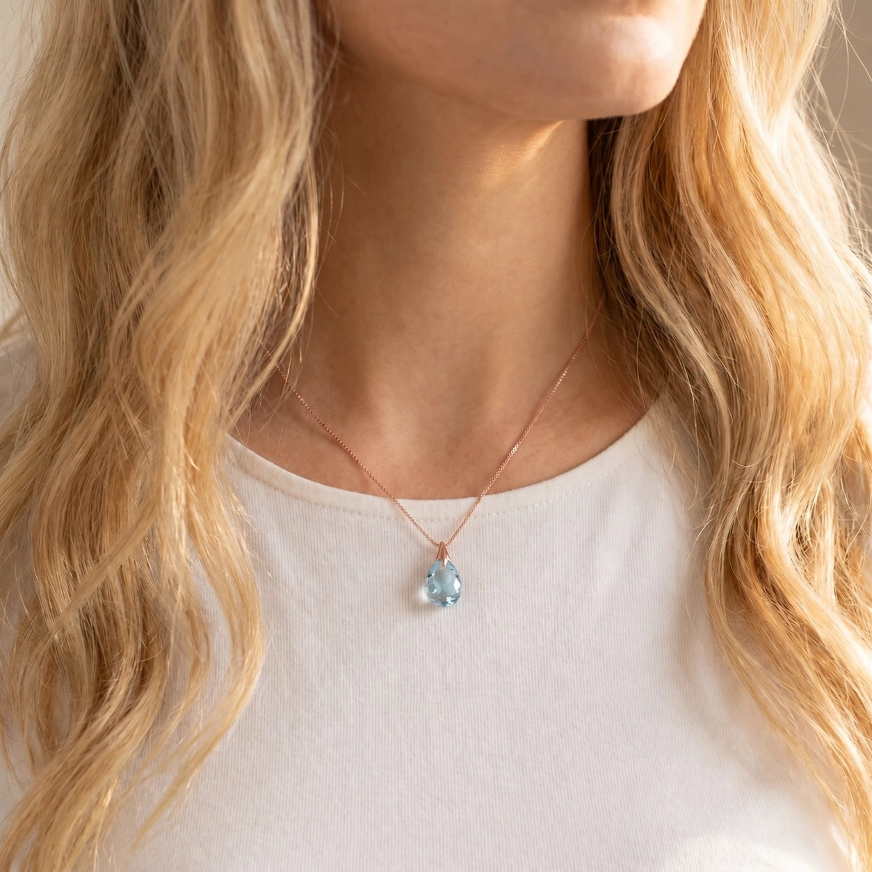 Rose Gold Gra Necklace Blue Topaz 10K — Amabile