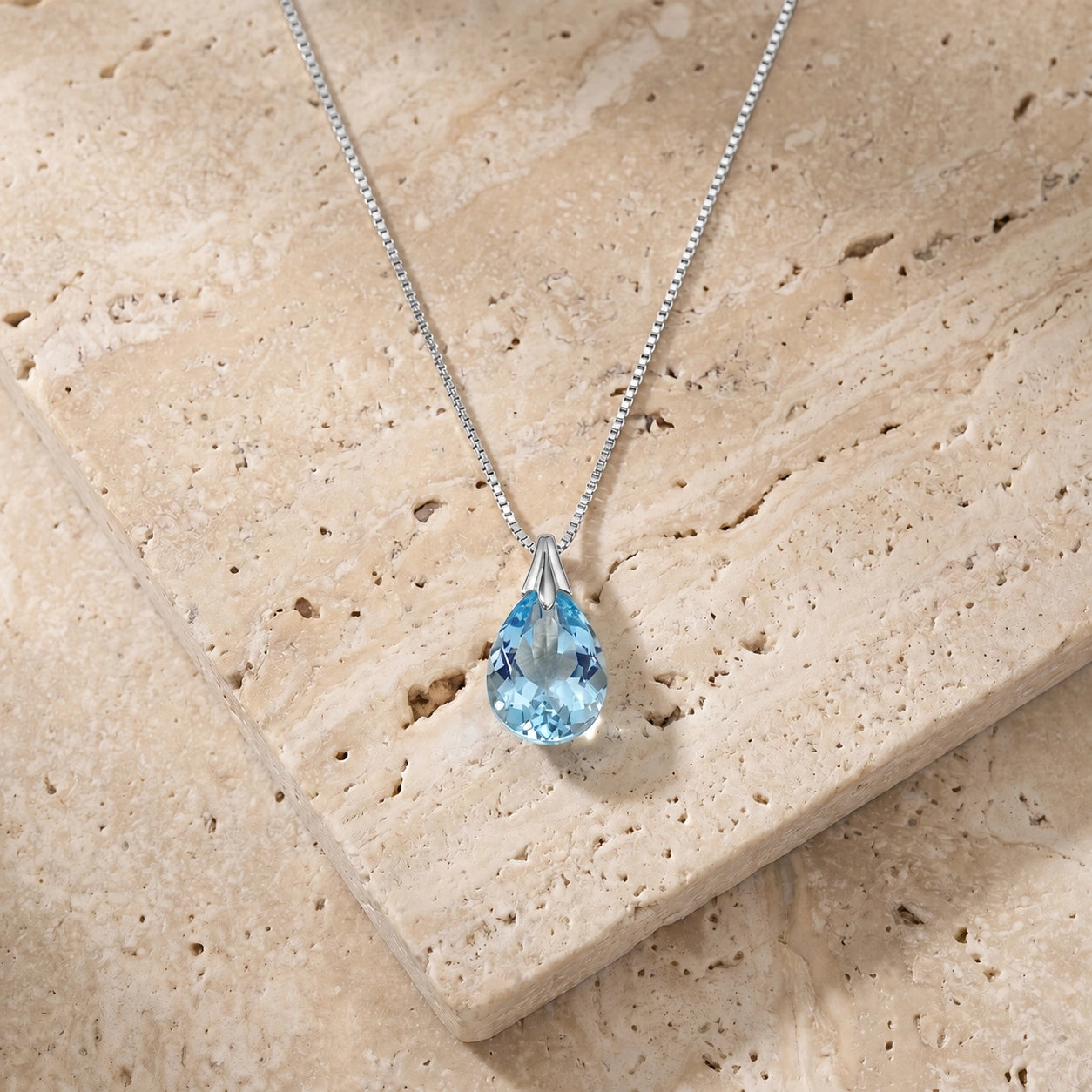 White Gold Gra Necklace Blue Topaz 10K — Amabile