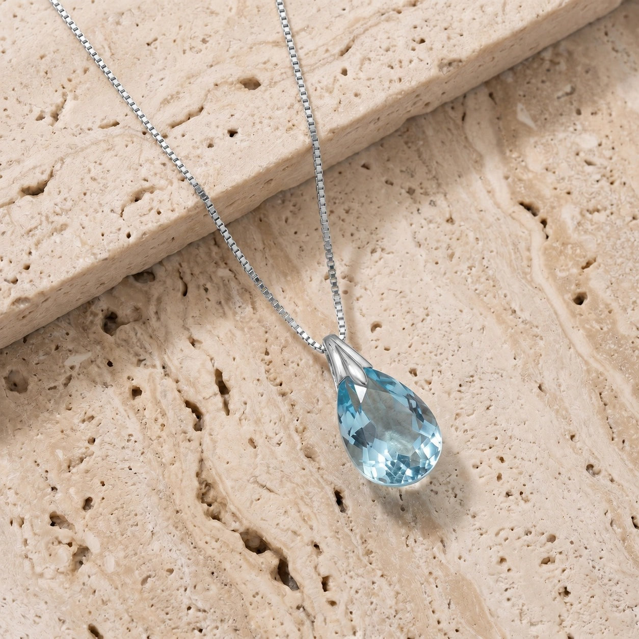 White Gold Gra Necklace Blue Topaz 10K — Amabile