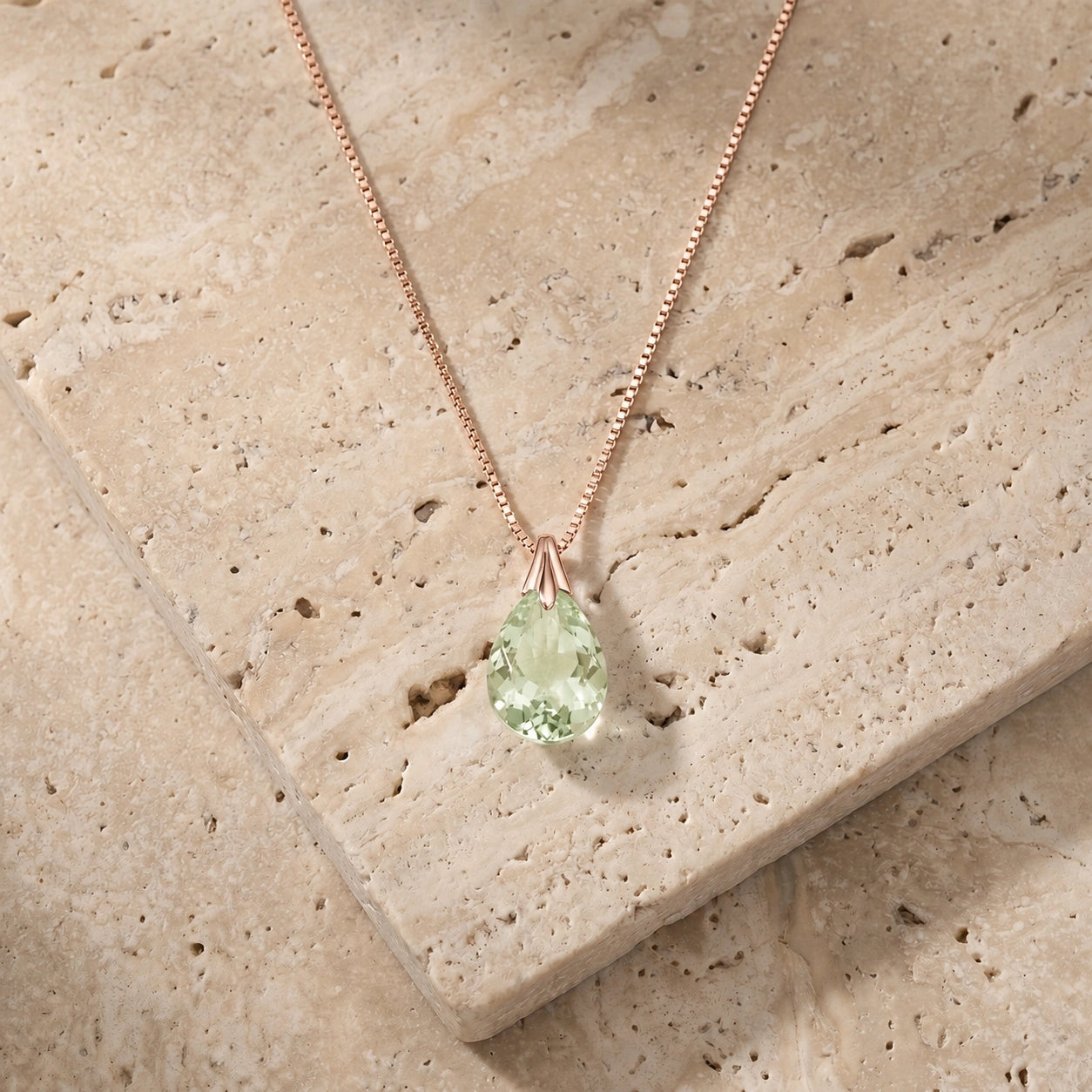 Rose Gold Gra Necklace Green Amethyst 10K — Amabile