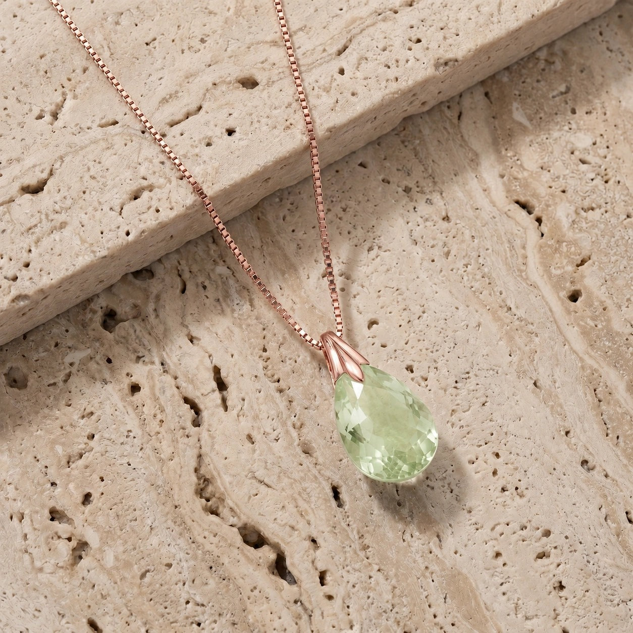 Rose Gold Gra Necklace Green Amethyst 10K — Amabile