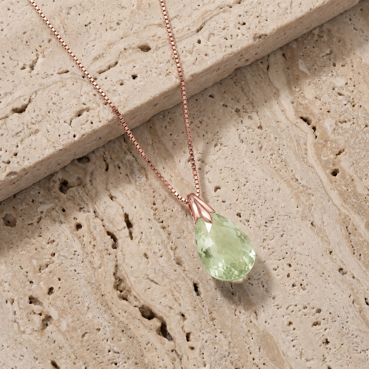 Rose Gold Gra Necklace Green Amethyst 10K — Amabile