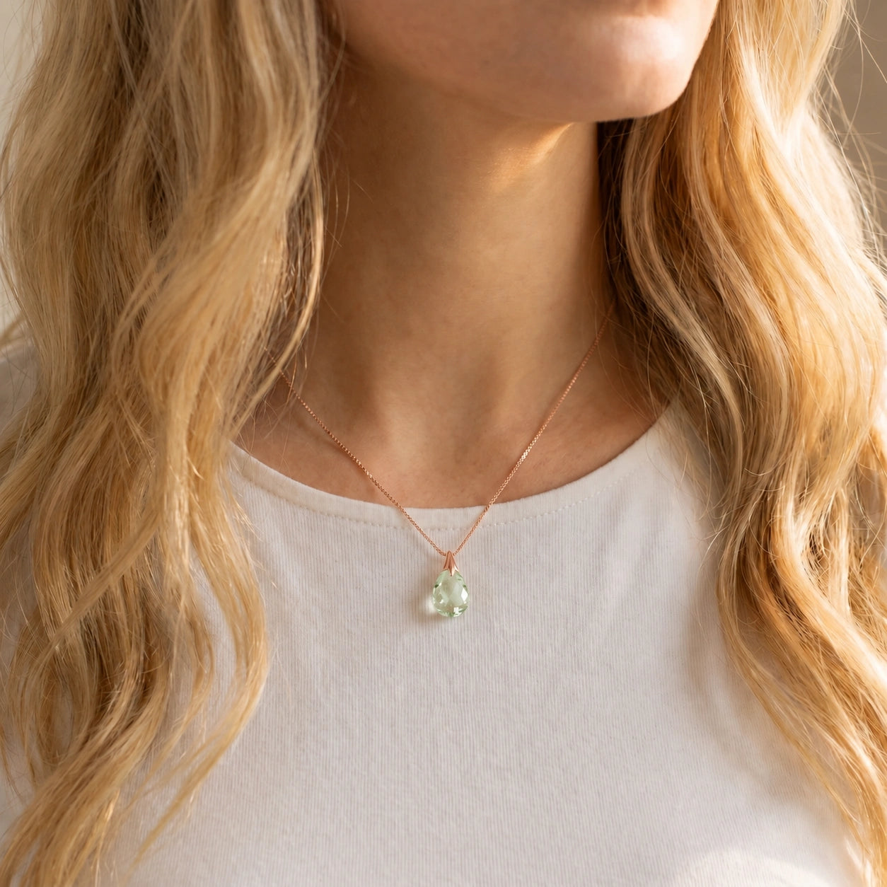 Rose Gold Gra Necklace Green Amethyst 10K — Amabile