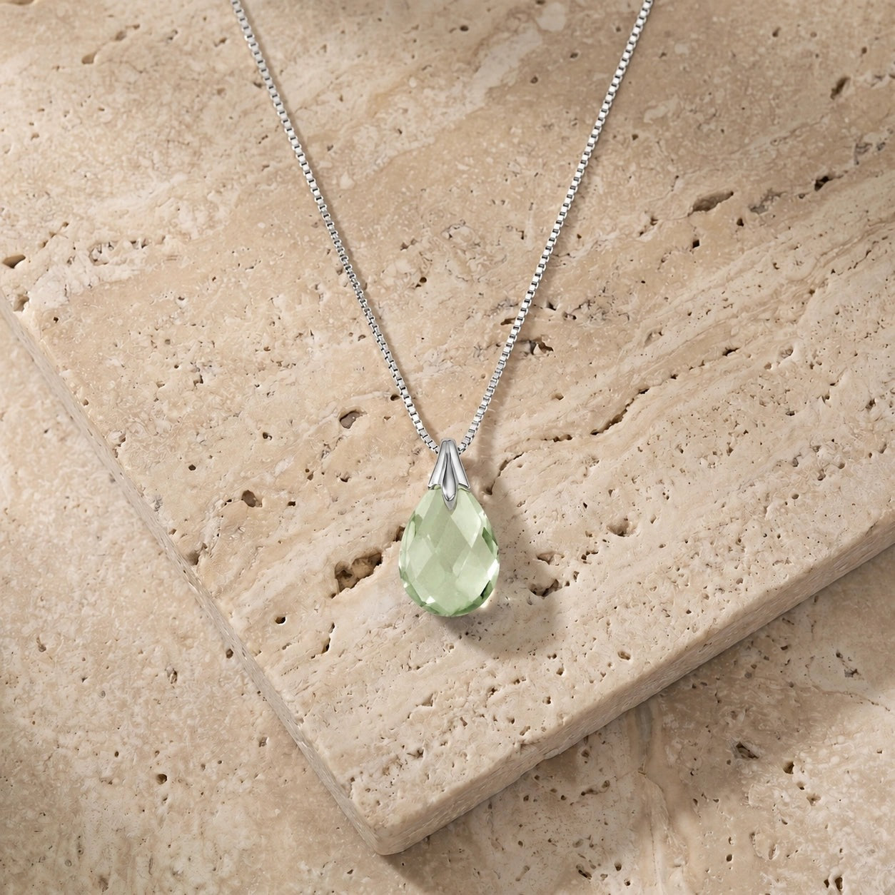White Gold Gra Necklace Green Amethyst 10K — Amabile