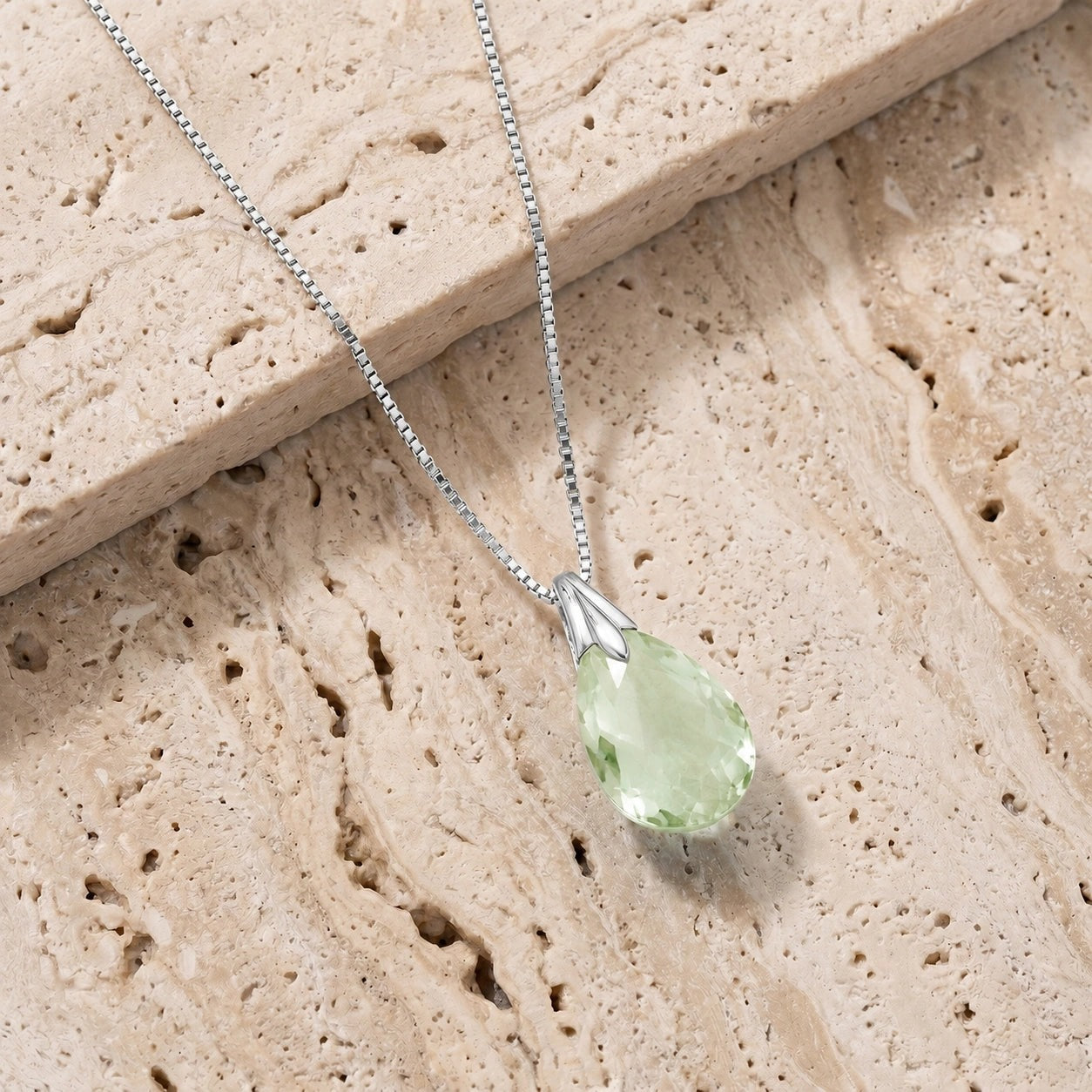 White Gold Gra Necklace Green Amethyst 10K — Amabile
