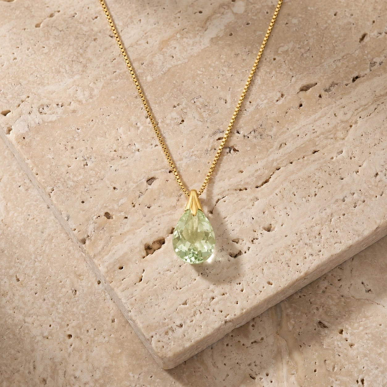Yellow Gold Gra Necklace Green Amethyst 10K — Amabile