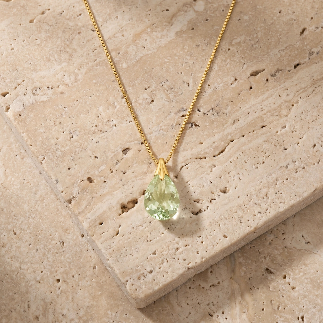 Yellow Gold Gra Necklace Green Amethyst 10K — Amabile