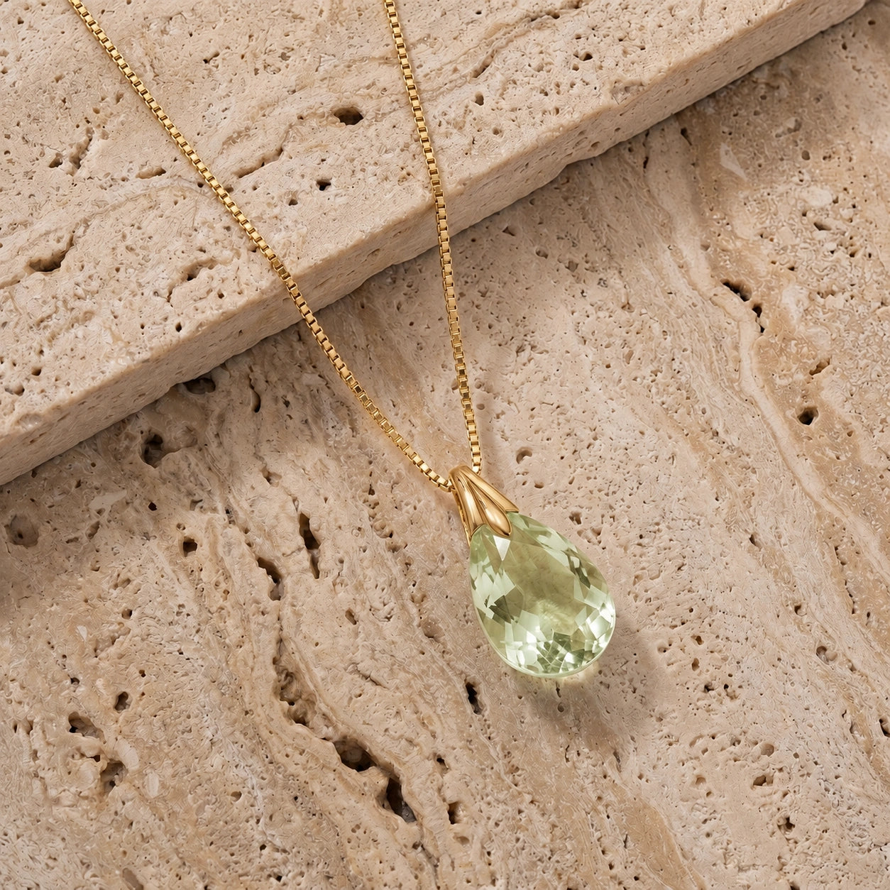 Yellow Gold Gra Necklace Green Amethyst 10K — Amabile