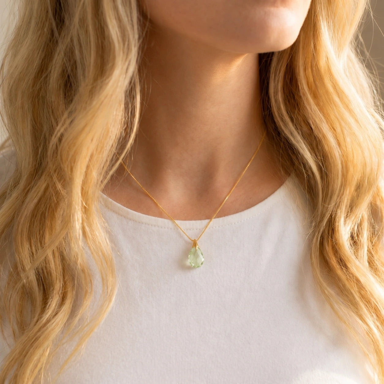 Yellow Gold Gra Necklace Green Amethyst 10K — Amabile