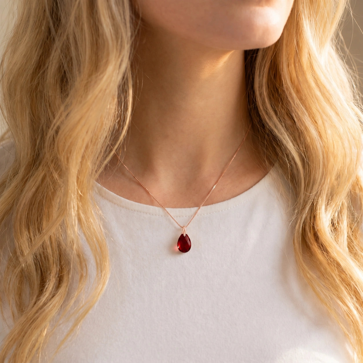 Rose Gold Gra Necklace Garnet 10K — Amabile