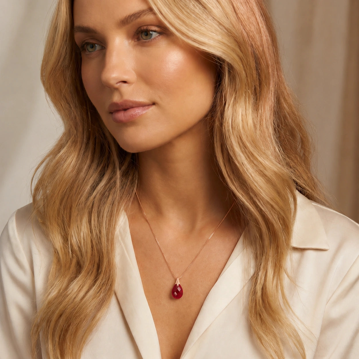 Rose Gold Gra Necklace Ruby 10K — Amabile
