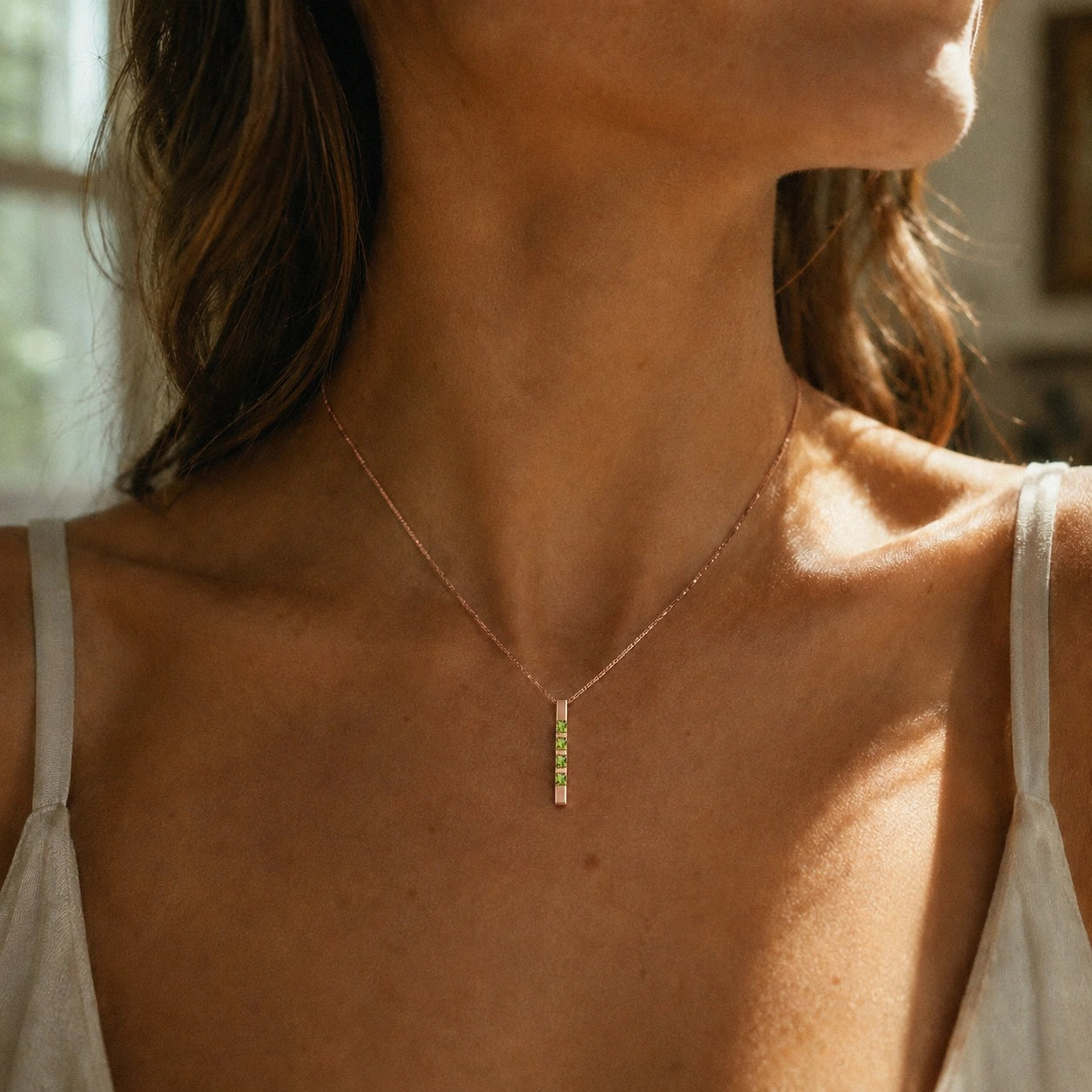 Rose Gold Eternal Necklace Peridot 10K — Gioconda