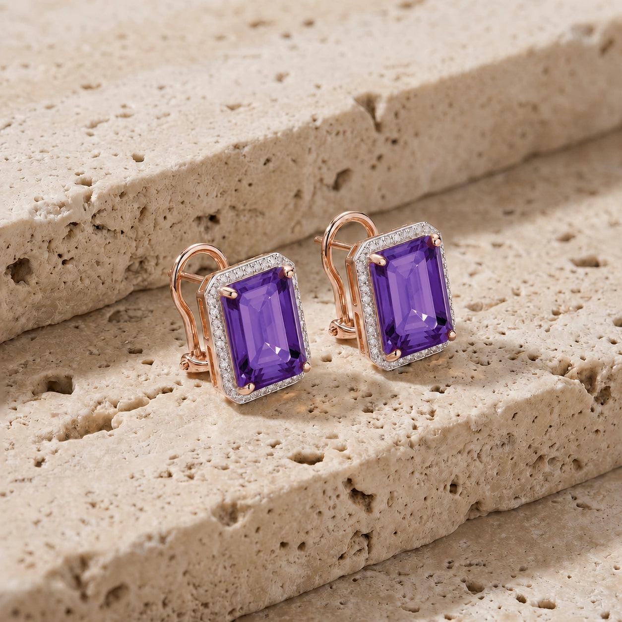 Rose Gold Earrings Amethyst 10K — Melissa