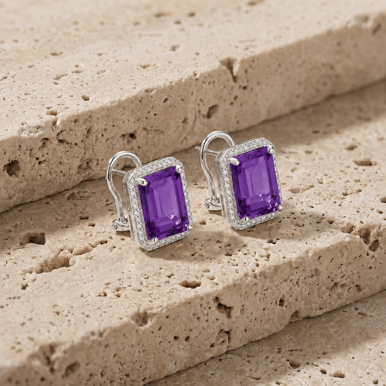 White Gold Earrings Amethyst 10K — Melissa