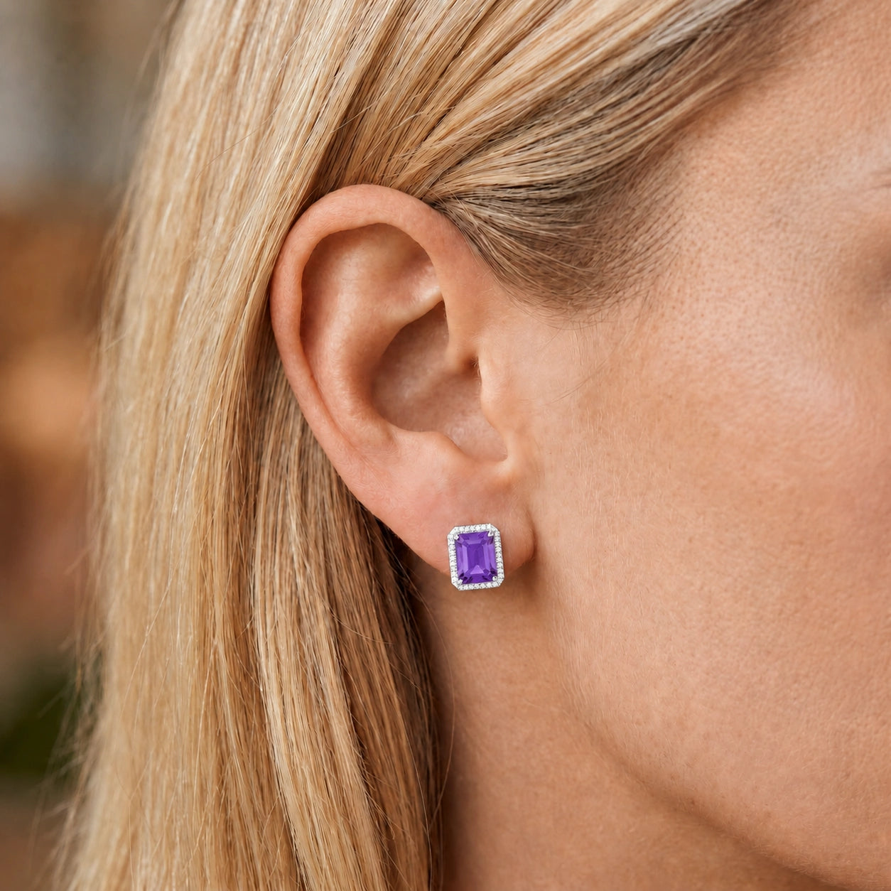 White Gold Earrings Amethyst 10K — Melissa