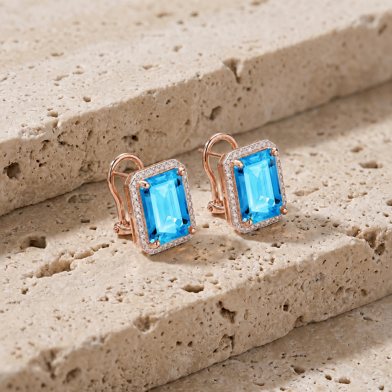 Rose Gold Earrings Blue Topaz 10K — Melissa