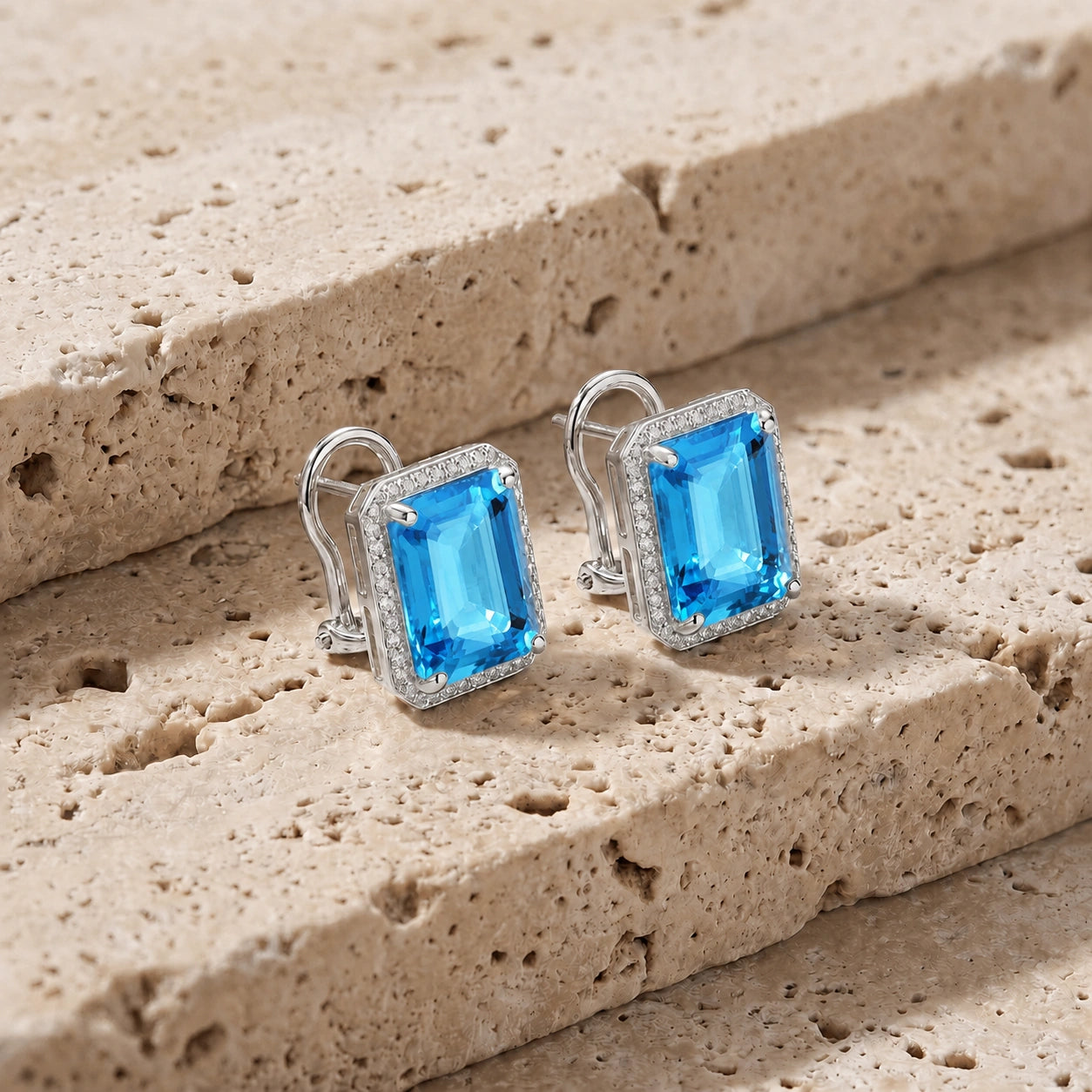 White Gold Earrings Blue Topaz 10K — Melissa