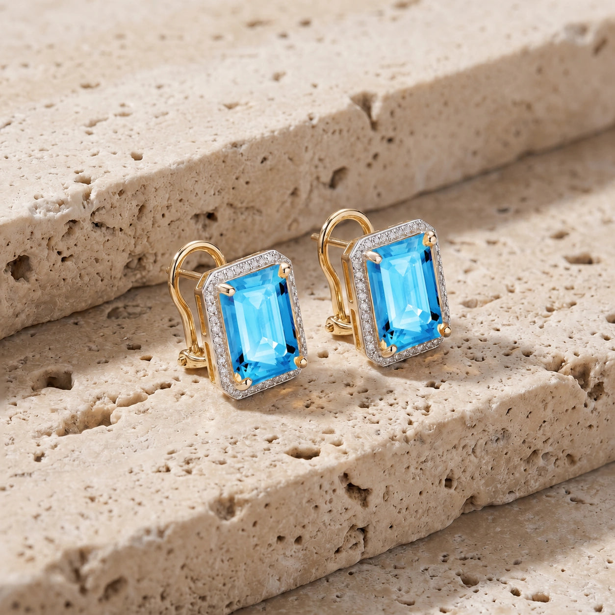 Yellow Gold Earrings Blue Topaz 10K — Melissa