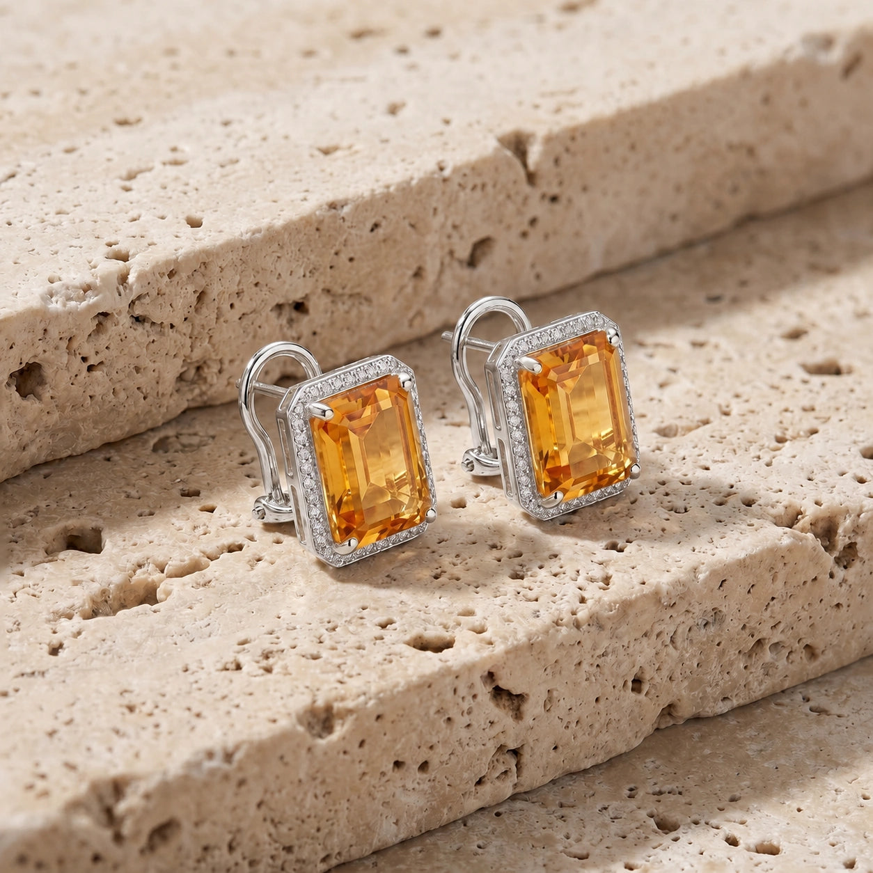 White Gold Earrings Citrine 10K — Melissa
