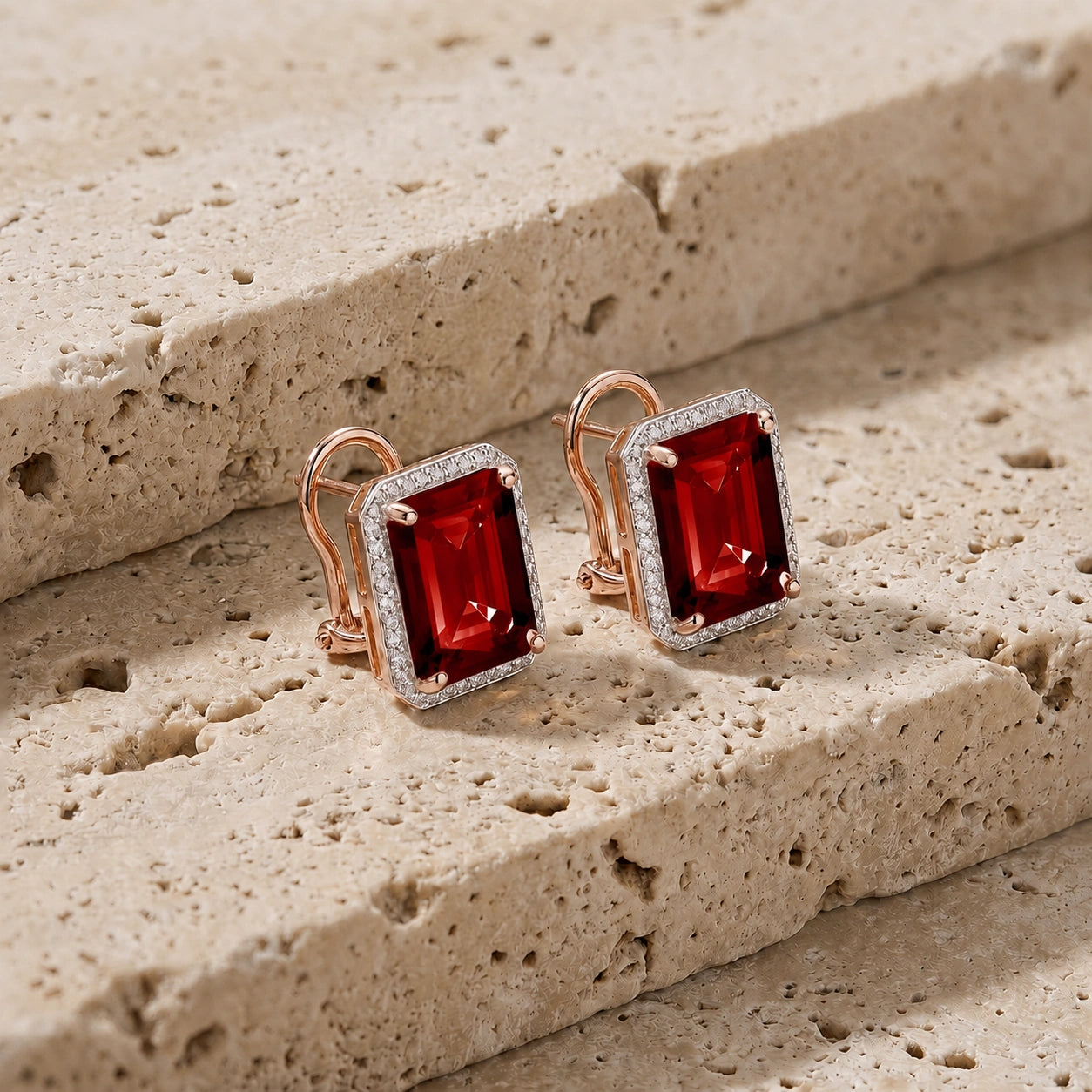 Rose Gold Earrings Garnet 10K — Melissa