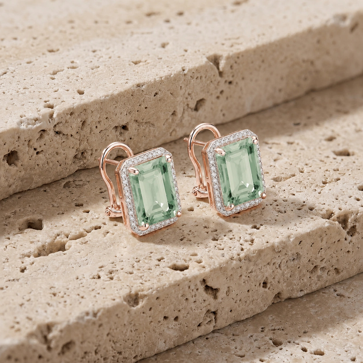 Rose Gold Earrings Green Amethyst 10K — Melissa