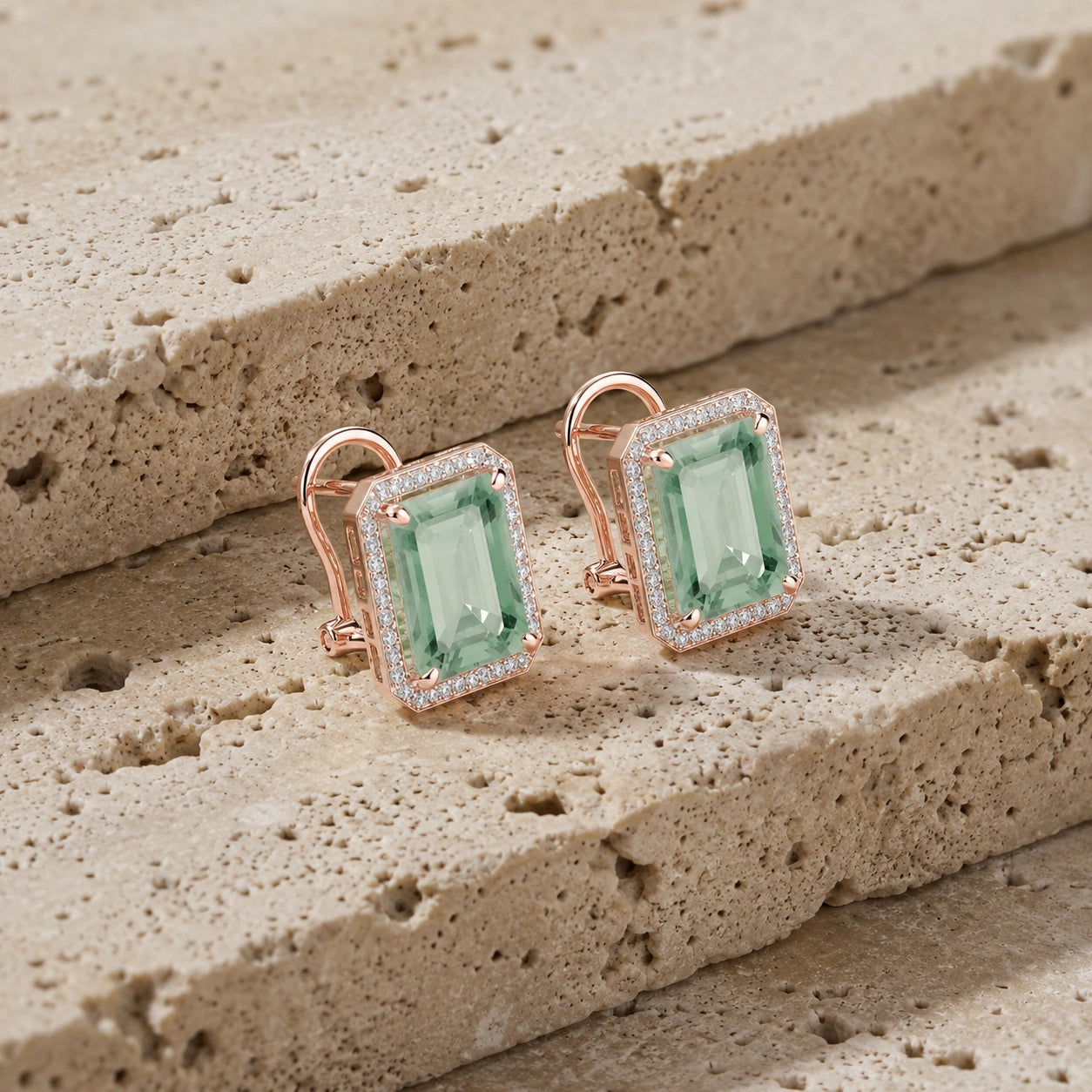 Rose Gold Earrings Green Amethyst 10K — Melissa
