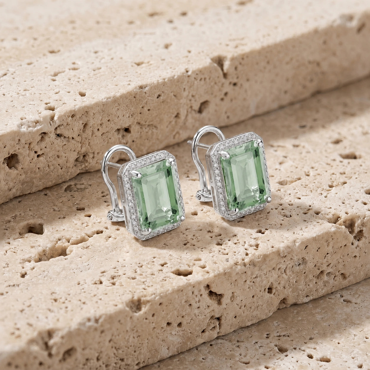 White Gold Earrings Green Amethyst 10K — Melissa