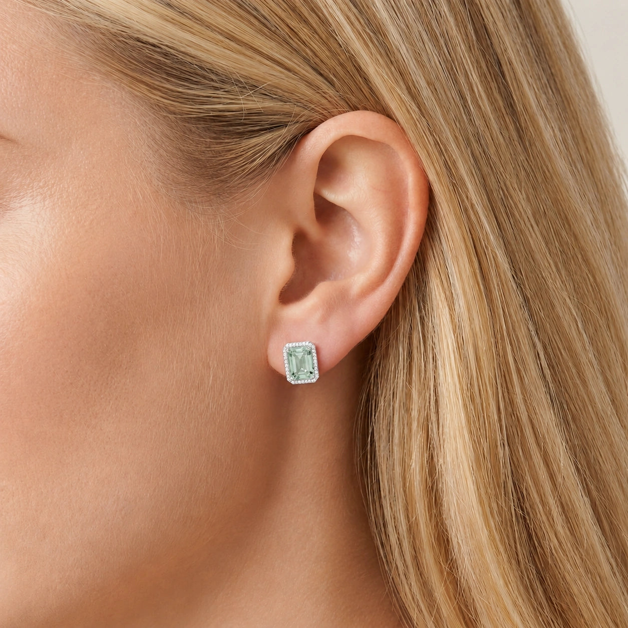 White Gold Earrings Green Amethyst 10K — Melissa