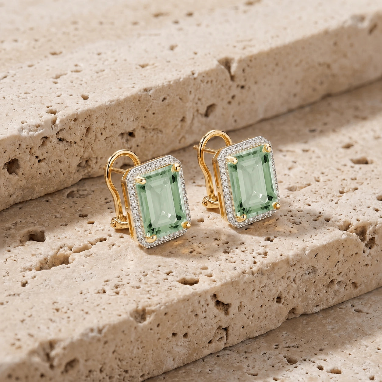 Yellow Gold Earrings Green Amethyst 10K — Melissa