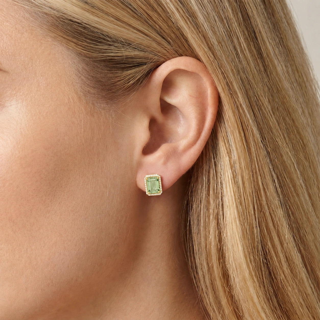 Yellow Gold Earrings Green Amethyst 10K — Melissa