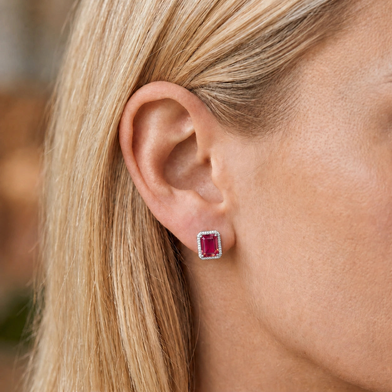 White Gold Earrings Ruby 10K — Melissa