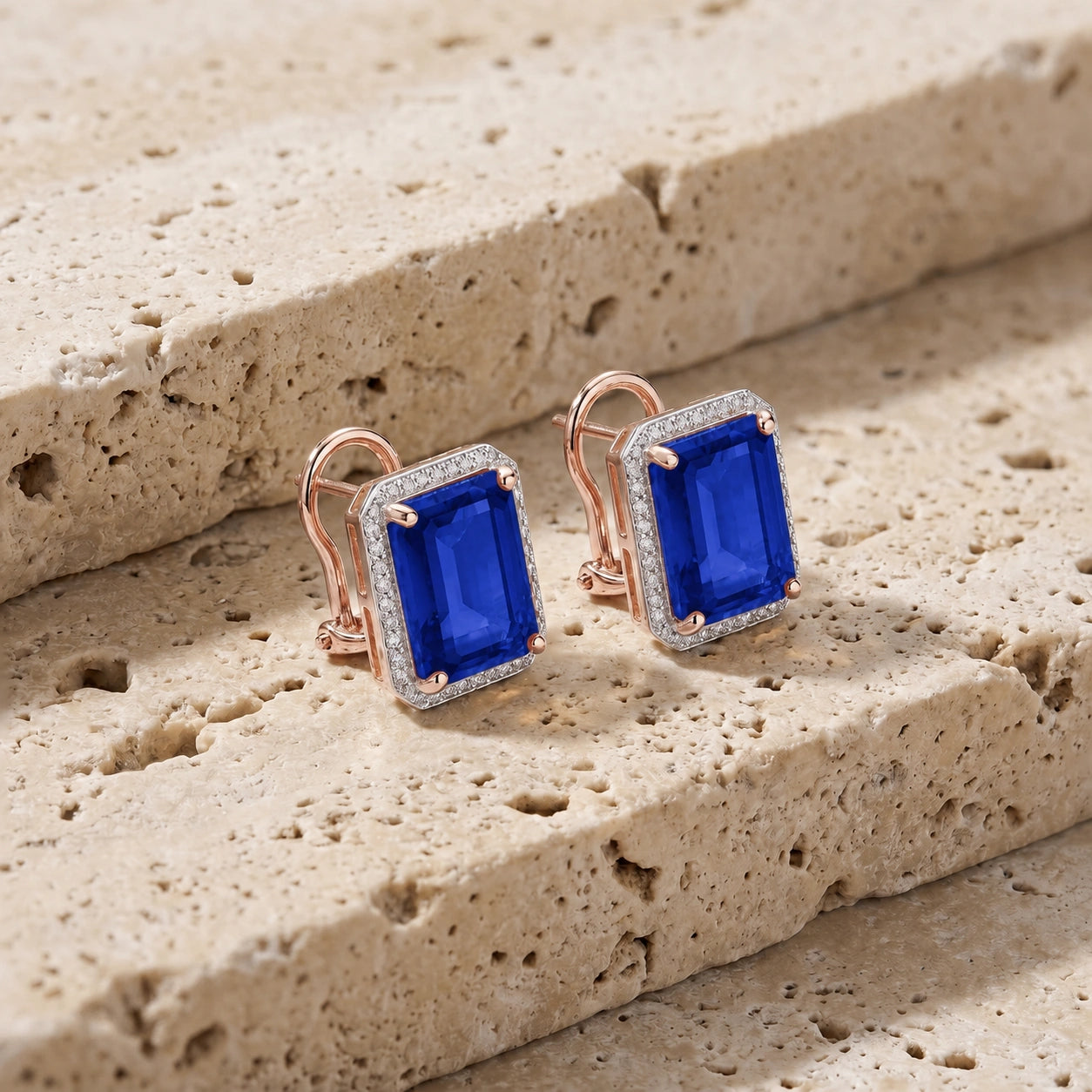 Rose Gold Earrings Sapphire 10K — Melissa